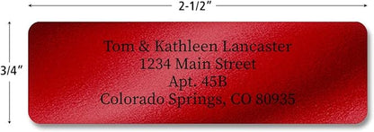 Colorful Images Red Metallic Foil Rolled Return Address Mailing Labels with Dispenser, Customize with Name & Shipping Address, 250 Self Adhesive, Easy Peel Sticker Label Roll, 3/4" x 2 1/2" | Address Labels - TrueDesk