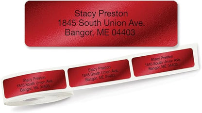 Colorful Images Red Metallic Foil Rolled Return Address Mailing Labels with Dispenser, Customize with Name & Shipping Address, 500 Self Adhesive, Easy Peel Sticker Label Roll, 3/4" x 2 1/2" | Address Labels - TrueDesk