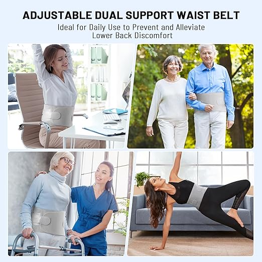 Comfortable Breathable Adjustable Back Brace - Size L(Belly 37.4 - 45.3 in),Featuring Adjustable Pressure Strap,4 Steel Stays,and Spring;Perfect for Office,Gym,and Driving. | Lumbar Supports - TrueDesk