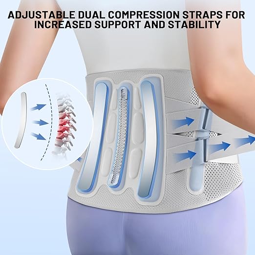 Comfortable Breathable Adjustable Back Brace - Size L(Belly 37.4 - 45.3 in),Featuring Adjustable Pressure Strap,4 Steel Stays,and Spring;Perfect for Office,Gym,and Driving. | Lumbar Supports - TrueDesk