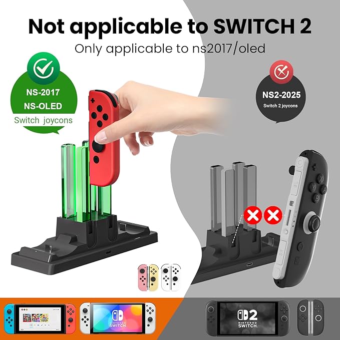 Controller Charger Dock for Nintendo Switch – 6 in 1 Charging Station for 4 Joy - Cons & 2 Pro Controllers, LED Indicator, Quick USB Charging, Not Compatible with Switch 2 Joycon | Battery Charger Sets - TrueDesk
