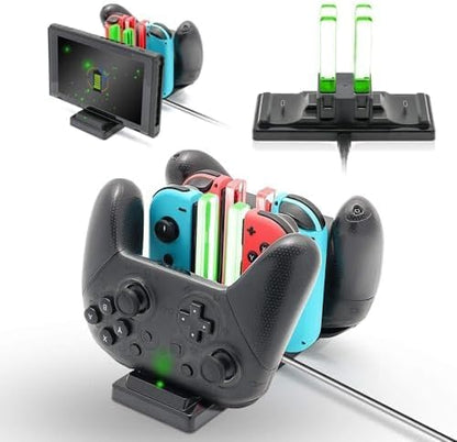 Controller Charger Dock for Nintendo Switch – 6 in 1 Charging Station for 4 Joy - Cons & 2 Pro Controllers, LED Indicator, Quick USB Charging, Not Compatible with Switch 2 Joycon | Battery Charger Sets - TrueDesk
