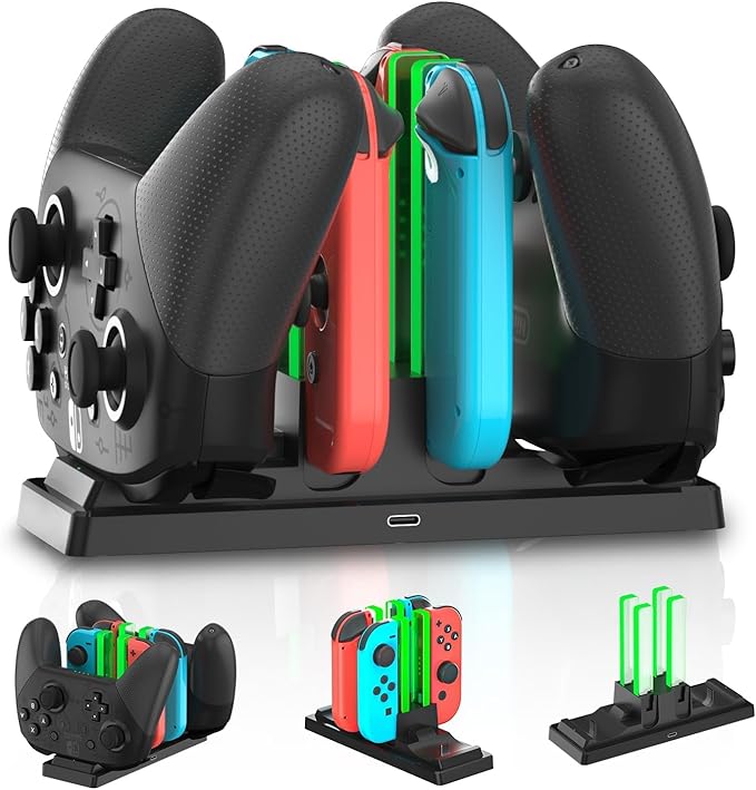Controller Charger Dock for Nintendo Switch – 6 in 1 Charging Station for 4 Joy - Cons & 2 Pro Controllers, LED Indicator, Quick USB Charging, Not Compatible with Switch 2 Joycon | Battery Charger Sets - TrueDesk