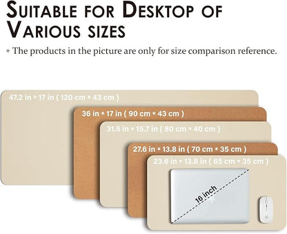 Cork Desk Mat - Dual - Sided Desk Pad for Office and Home - Desk Organization and Accessories - Ideal for Large Mouse Pad and Desk Mats on Top of Desks(Beige,27.6"x 13.8") | Desk Pads Blotters - TrueDesk