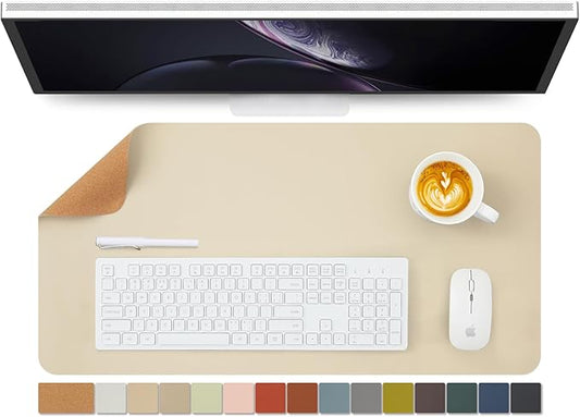 Cork Desk Mat - Dual - Sided Desk Pad for Office and Home - Desk Organization and Accessories - Ideal for Large Mouse Pad and Desk Mats on Top of Desks(Beige,27.6"x 13.8") | Desk Pads Blotters - TrueDesk