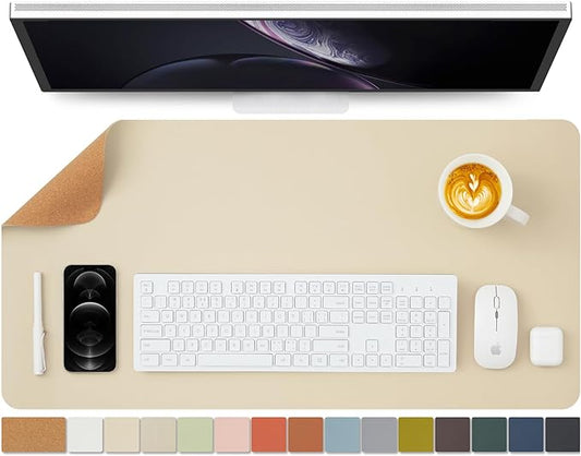 Cork Desk Mat - Dual - Sided Desk Pad for Office and Home - Desk Organization and Accessories - Ideal for Large Mouse Pad and Desk Mats on Top of Desks(Beige,31.5"x 15.7") | Desk Pads Blotters - TrueDesk