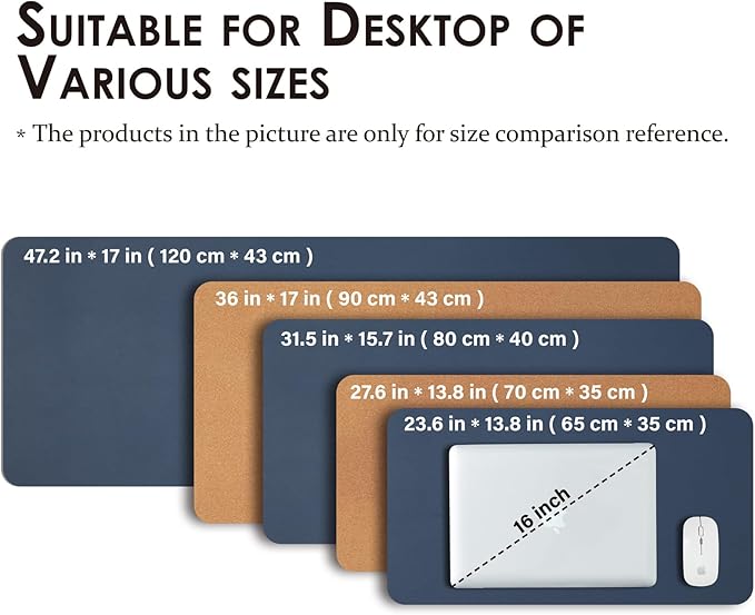 Cork Desk Mat - Dual - Sided Desk Pad for Office and Home - Desk Organization and Accessories - Ideal for Large Mouse Pad and Desk Mats on Top of Desks(Dark Blue,80cmx 40cm) | Desk Pads Blotters - TrueDesk
