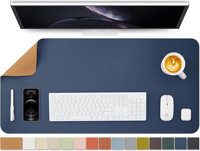 Cork Desk Mat - Dual - Sided Desk Pad for Office and Home - Desk Organization and Accessories - Ideal for Large Mouse Pad and Desk Mats on Top of Desks(Dark Blue,90cmx 43cm) | Desk Pads Blotters - TrueDesk
