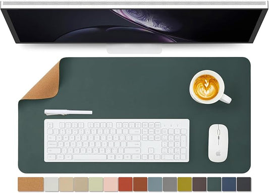 Cork Desk Mat - Dual - Sided Desk Pad for Office and Home - Desk Organization and Accessories - Ideal for Large Mouse Pad and Desk Mats on Top of Desks(Dark Green,27.6"x 13.8") | Desk Pads Blotters - TrueDesk