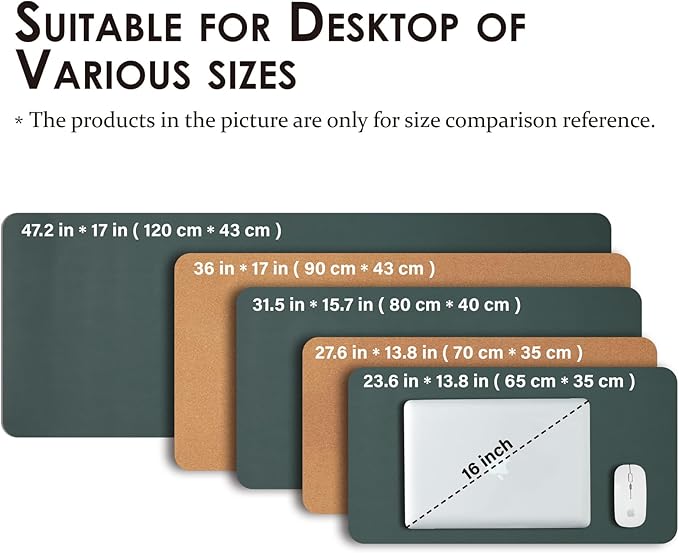 Cork Desk Mat - Dual - Sided Desk Pad for Office and Home - Desk Organization and Accessories - Ideal for Large Mouse Pad and Desk Mats on Top of Desks(Dark Green,80cmx 40cm) | Desk Pads Blotters - TrueDesk