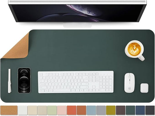 Cork Desk Mat - Dual - Sided Desk Pad for Office and Home - Desk Organization and Accessories - Ideal for Large Mouse Pad and Desk Mats on Top of Desks(Dark Green,90cmx 43cm) | Desk Pads Blotters - TrueDesk