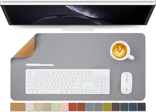 Cork Desk Mat - Dual - Sided Desk Pad for Office and Home - Desk Organization and Accessories - Ideal for Large Mouse Pad and Desk Mats on Top of Desks(Gray,27.6"x 13.8") | Desk Pads Blotters - TrueDesk