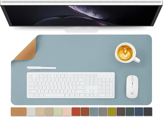Cork Desk Mat - Dual - Sided Desk Pad for Office and Home - Desk Organization and Accessories - Ideal for Large Mouse Pad and Desk Mats on Top of Desks(Light Blue,27.6"x 13.8") | Desk Pads Blotters - TrueDesk