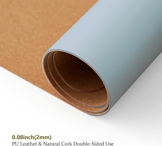 Cork Desk Mat - Dual - Sided Desk Pad for Office and Home - Desk Organization and Accessories - Ideal for Large Mouse Pad and Desk Mats on Top of Desks(Light Blue,27.6"x 13.8") | Desk Pads Blotters - TrueDesk