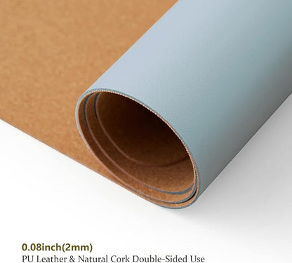 Cork Desk Mat - Dual - Sided Desk Pad for Office and Home - Desk Organization and Accessories - Ideal for Large Mouse Pad and Desk Mats on Top of Desks(Light Blue,80cmx 40cm) | Desk Pads Blotters - TrueDesk