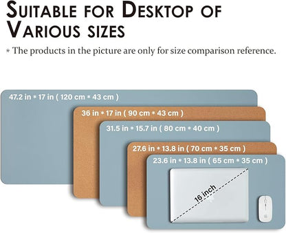 Cork Desk Mat - Dual - Sided Desk Pad for Office and Home - Desk Organization and Accessories - Ideal for Large Mouse Pad and Desk Mats on Top of Desks(Light Blue,80cmx 40cm) | Desk Pads Blotters - TrueDesk