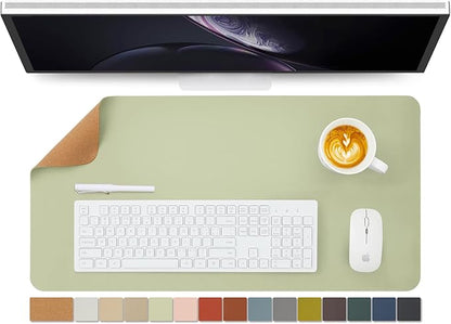 Cork Desk Mat - Dual - Sided Desk Pad for Office and Home - Desk Organization and Accessories - Ideal for Large Mouse Pad and Desk Mats on Top of Desks(Light Green,27.6"x 13.8") | Desk Pads Blotters - TrueDesk