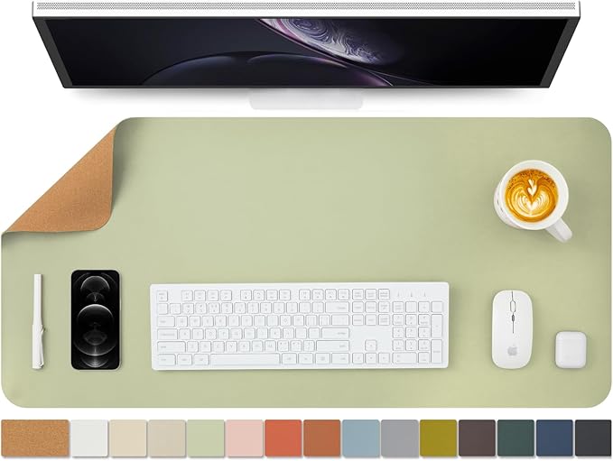 Cork Desk Mat - Dual - Sided Desk Pad for Office and Home - Desk Organization and Accessories - Ideal for Large Mouse Pad and Desk Mats on Top of Desks(Light Green,36"x 17") | Desk Pads Blotters - TrueDesk