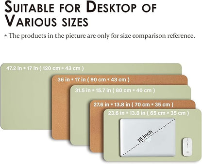Cork Desk Mat - Dual - Sided Desk Pad for Office and Home - Desk Organization and Accessories - Ideal for Large Mouse Pad and Desk Mats on Top of Desks(Light Green,36"x 17") | Desk Pads Blotters - TrueDesk