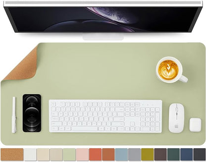 Cork Desk Mat - Dual - Sided Desk Pad for Office and Home - Desk Organization and Accessories - Ideal for Large Mouse Pad and Desk Mats on Top of Desks(Light Green,80cmx 40cm) | Desk Pads Blotters - TrueDesk
