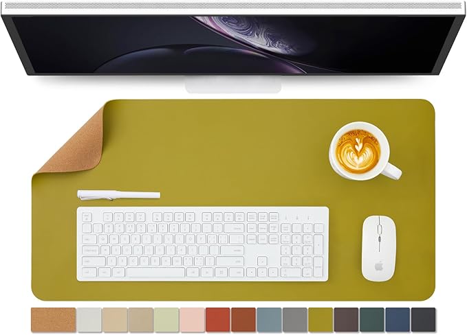 Cork Desk Mat - Dual - Sided Desk Pad for Office and Home - Desk Organization and Accessories - Ideal for Large Mouse Pad and Desk Mats on Top of Desks(Olive Green,27.6"x 13.8") | Desk Pads Blotters - TrueDesk