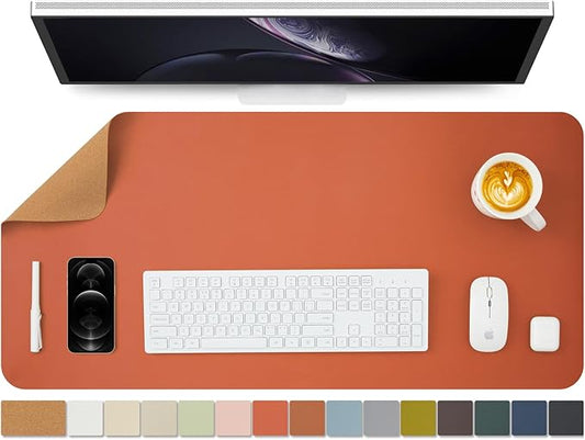 Cork Desk Mat - Dual - Sided Desk Pad for Office and Home - Desk Organization and Accessories - Ideal for Large Mouse Pad and Desk Mats on Top of Desks(Orange,36"x 17") | Desk Pads Blotters - TrueDesk