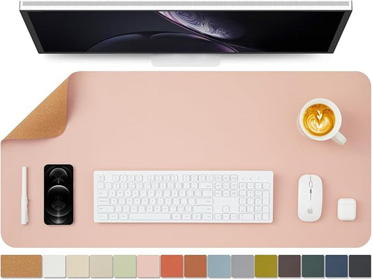 Cork Desk Mat - Dual - Sided Desk Pad for Office and Home - Desk Organization and Accessories - Ideal for Large Mouse Pad and Desk Mats on Top of Desks(Pink,36"x 17") | Desk Pads Blotters - TrueDesk