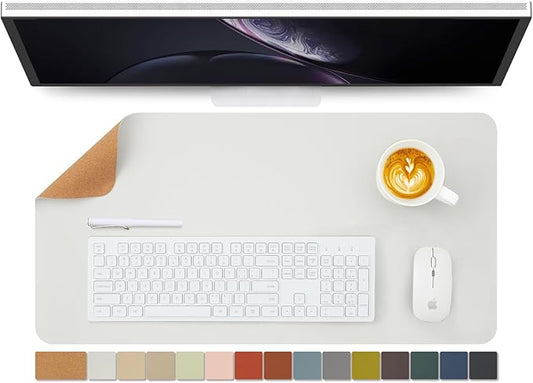 Cork Desk Mat - Dual - Sided Desk Pad for Office and Home - Desk Organization and Accessories - Ideal for Large Mouse Pad and Desk Mats on Top of Desks(White,27.6"x 13.8") | Desk Pads Blotters - TrueDesk