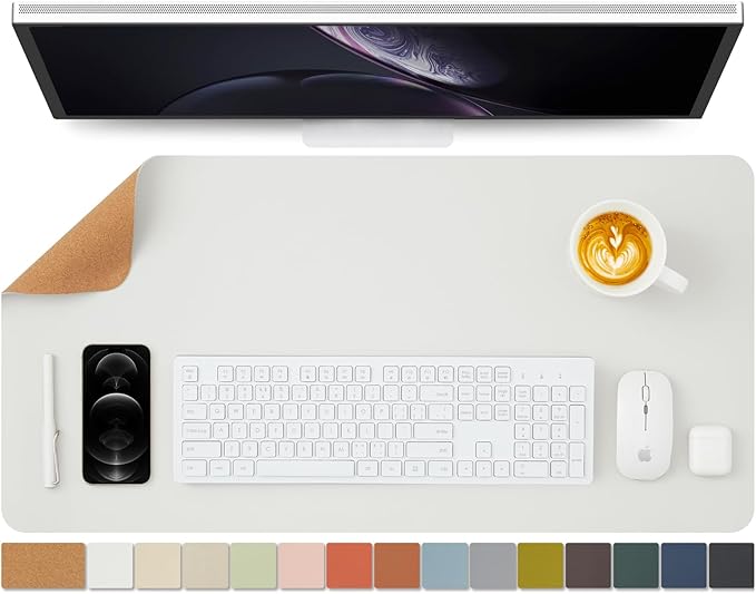 Cork Desk Mat - Dual - Sided Desk Pad for Office and Home - Desk Organization and Accessories - Ideal for Large Mouse Pad and Desk Mats on Top of Desks(White,80cmx 40cm) | Desk Pads Blotters - TrueDesk