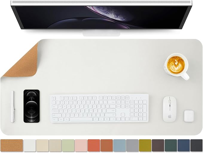 Cork Desk Mat - Dual - Sided Desk Pad for Office and Home - Desk Organization and Accessories - Ideal for Large Mouse Pad and Desk Mats on Top of Desks(White,90cmx 43cm) | Mouse Pads - TrueDesk