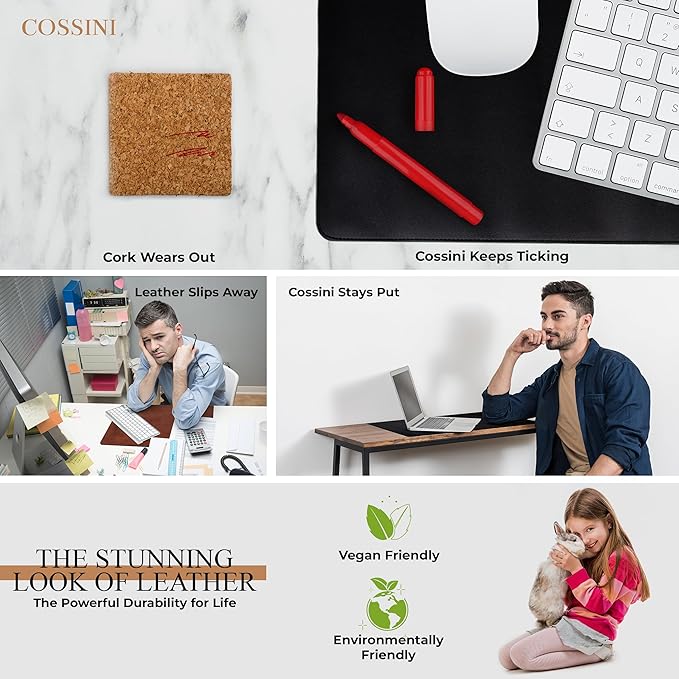 Cossini XL Desk Pad - Large Vegan Leather Desk Mat 17 x 36 - Buttery Smooth Writing, Damage Blocking, Non - Slip, Waterproof - Home Office Computer Desk Protector Blotter Laptop Keyboard Mouse Pad | Desk Pads Blotters - TrueDesk