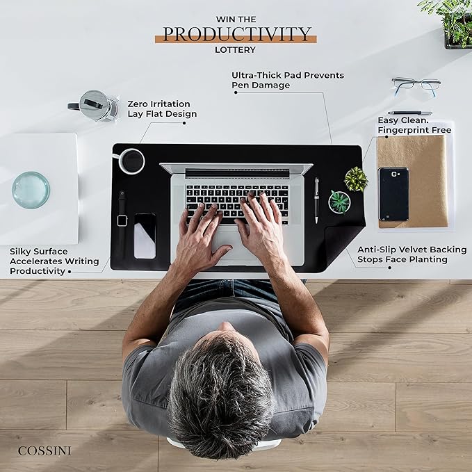 Cossini XL Desk Pad - Large Vegan Leather Desk Mat 17 x 36 - Buttery Smooth Writing, Damage Blocking, Non - Slip, Waterproof - Home Office Computer Desk Protector Blotter Laptop Keyboard Mouse Pad | Desk Pads Blotters - TrueDesk