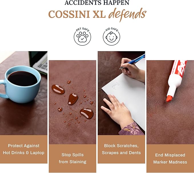 Cossini XL Desk Pad - Large Vegan Leather Desk Mat (17 x 36) - Buttery Smooth Writing, Damage Blocking, Non - Slip, Waterproof - Home Office Computer Desk Protector Blotter Laptop Keyboard Mouse Pad | Desk Pads Blotters - TrueDesk