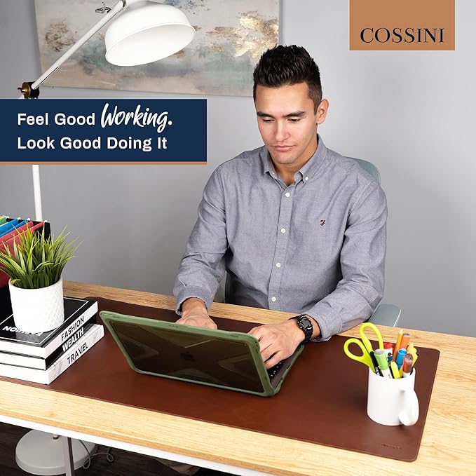 Cossini XL Desk Pad - Large Vegan Leather Desk Mat (17 x 36) - Buttery Smooth Writing, Damage Blocking, Non - Slip, Waterproof - Home Office Computer Desk Protector Blotter Laptop Keyboard Mouse Pad | Desk Pads Blotters - TrueDesk
