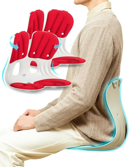 curble Grand 2PACK, Ergonomic Chair Back Support, Lumbar Support for Good Posture Correction and Back Pain Relief, Perfect for Office Chair and Work from Home, Patented(Extra Wide&Sturdy, 2P Red) | Back Seat Cushions - TrueDesk