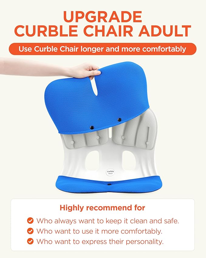curble Grand Cover, Detachable Cover for Adult Chair, Ergonomic Chair Back Support and Lumbar Support (Blue) | Back Seat Cushions - TrueDesk