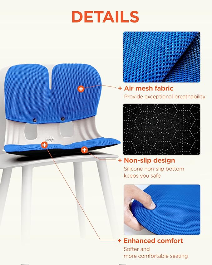 curble Grand Cover, Detachable Cover for Adult Chair, Ergonomic Chair Back Support and Lumbar Support (Blue) | Back Seat Cushions - TrueDesk
