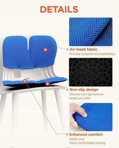 curble Grand Cover, Detachable Cover for Adult Chair, Ergonomic Chair Back Support and Lumbar Support (Blue) | Back Seat Cushions - TrueDesk