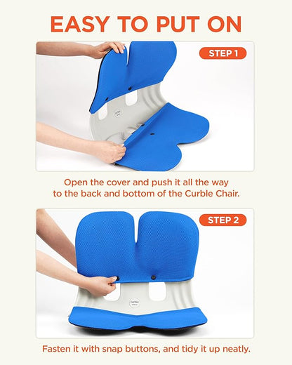 curble Grand Cover, Detachable Cover for Adult Chair, Ergonomic Chair Back Support and Lumbar Support (Blue) | Back Seat Cushions - TrueDesk