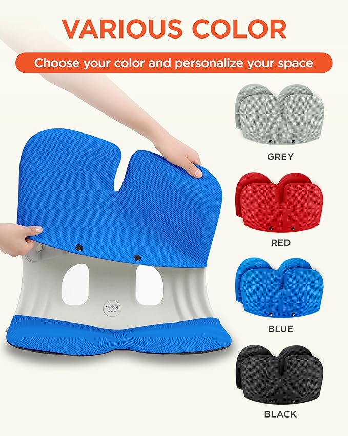 curble Grand Cover, Detachable Cover for Adult Chair, Ergonomic Chair Back Support and Lumbar Support (Blue) | Back Seat Cushions - TrueDesk