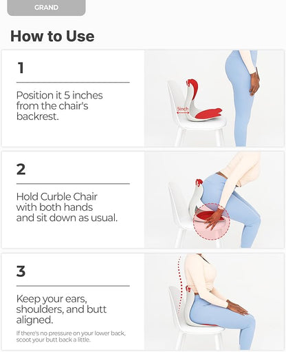 curble Grand(Extra Wide & Sturdy) – Ergonomic Back and Lumbar Support for Good Posture Correction and Back Pain Relief, Perfect for Office, Floor Seat, and Work from Home, Patented (Red) | Back Seat Cushions - TrueDesk