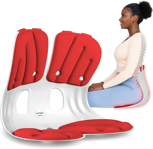 curble Grand(Extra Wide & Sturdy) – Ergonomic Back and Lumbar Support for Good Posture Correction and Back Pain Relief, Perfect for Office, Floor Seat, and Work from Home, Patented (Red) | Back Seat Cushions - TrueDesk