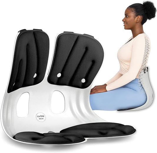 Curble GRAND(Extra Wide & Sturdy) – Ergonomic Chair Back Support, Lumbar Support for Good Posture Correction and Back Pain Relief, Perfect for Office Chair, Floor Seat, Work from Home, Patented(Black) | Back Seat Cushions - TrueDesk