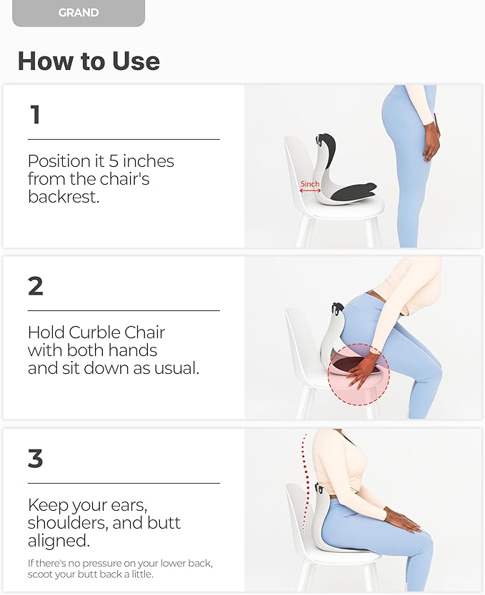 Curble GRAND(Extra Wide & Sturdy) – Ergonomic Chair Back Support, Lumbar Support for Good Posture Correction and Back Pain Relief, Perfect for Office Chair, Floor Seat, Work from Home, Patented(Black) | Back Seat Cushions - TrueDesk