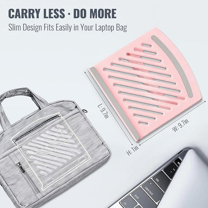 Cute Pink Laptop Stand for Desk - Adjustable Foldable Laptop Riser, Fun White Elephant for Women Coworkers, Ventilated & Sturdy with Anti - Slip Pads for MacBook, Home, Office | Stands - TrueDesk
