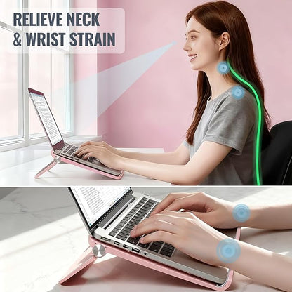 Cute Pink Laptop Stand for Desk - Adjustable Foldable Laptop Riser, Fun White Elephant for Women Coworkers, Ventilated & Sturdy with Anti - Slip Pads for MacBook, Home, Office | Stands - TrueDesk