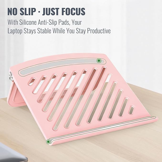Cute Pink Laptop Stand for Desk - Adjustable Foldable Laptop Riser, Fun White Elephant for Women Coworkers, Ventilated & Sturdy with Anti - Slip Pads for MacBook, Home, Office | Stands - TrueDesk