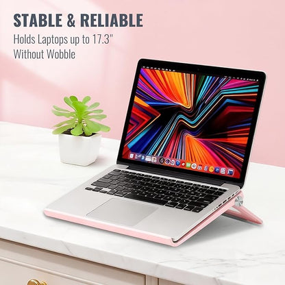 Cute Pink Laptop Stand for Desk - Adjustable Foldable Laptop Riser, Fun White Elephant for Women Coworkers, Ventilated & Sturdy with Anti - Slip Pads for MacBook, Home, Office | Stands - TrueDesk