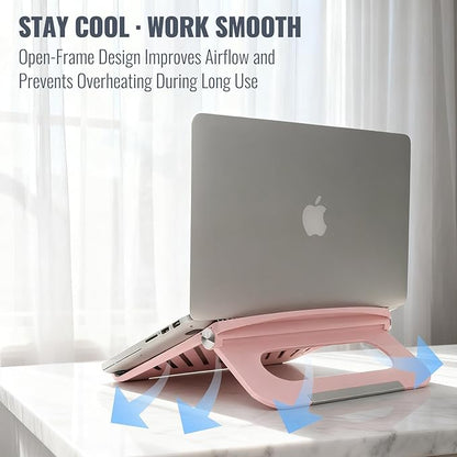 Cute Pink Laptop Stand for Desk - Adjustable Foldable Laptop Riser, Fun White Elephant for Women Coworkers, Ventilated & Sturdy with Anti - Slip Pads for MacBook, Home, Office | Stands - TrueDesk