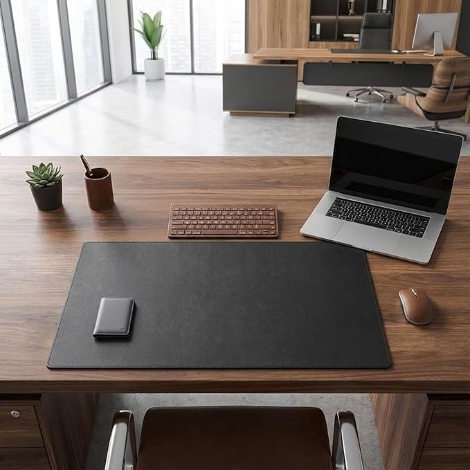 Dacasso Pad Without Side Rails Luxury Leather Blotter for Writing - Executive Desk Surface Protector, 30” x 19”, Black | Desk Pads Blotters - TrueDesk